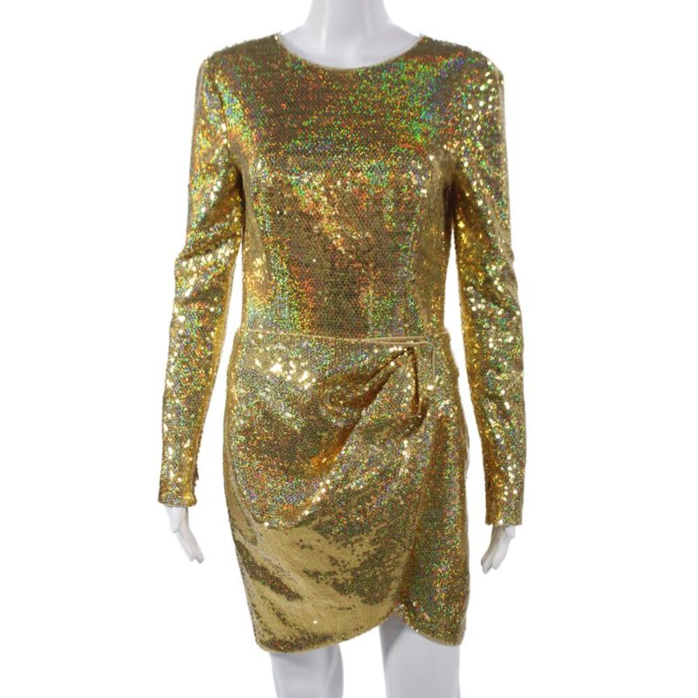 Toccin Womens Bodycon Mini Skirt Yellow Button Nylon Size S